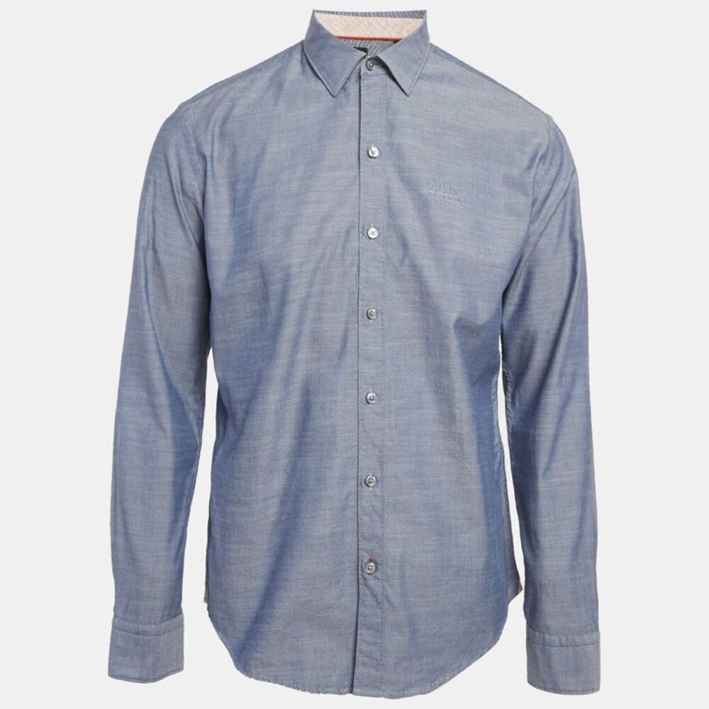 Hugo Boss Blue Cotton Sharp Fit Robbie Shirt L